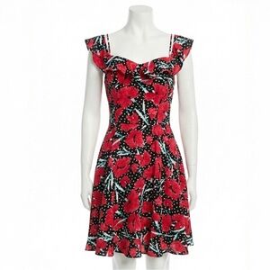B Darlin Black Red Floral Polka Dot Ruffle Sweetheart Skater Dress Juniors 7 8